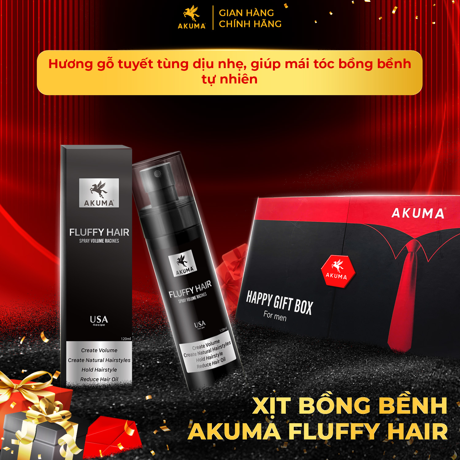 Xịt bồng bềnh giúp phồng tóc - Sản phẩm trong combo hộp quà tặng Lịch Lãm của AKUMA