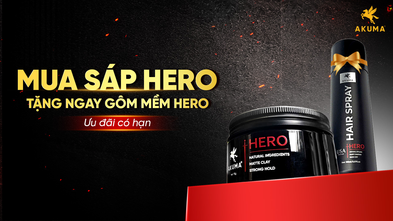 Mua sáp AKUMA HERO tặng ngay gôm xịt tóc mềm HERO kèm lược vuốt sáp